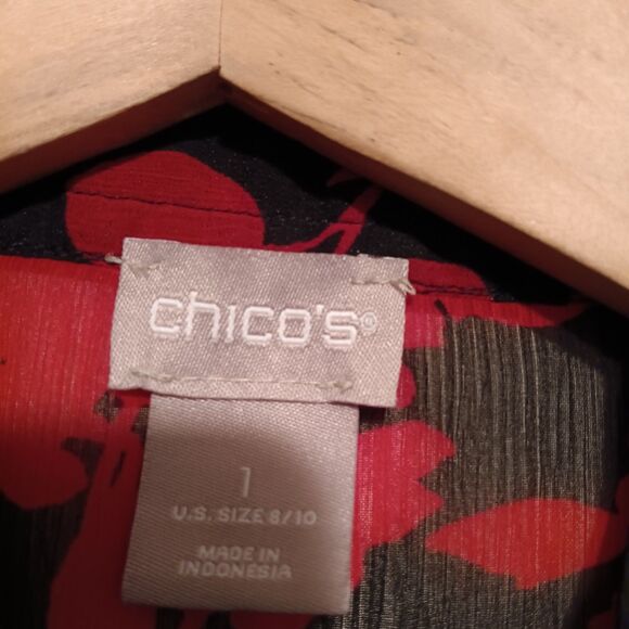 Chicos Blooms Ruffle Front Button Front Blouse-Size 1/US 8-Floral-Sheer-Chic - Picture 7 of 9